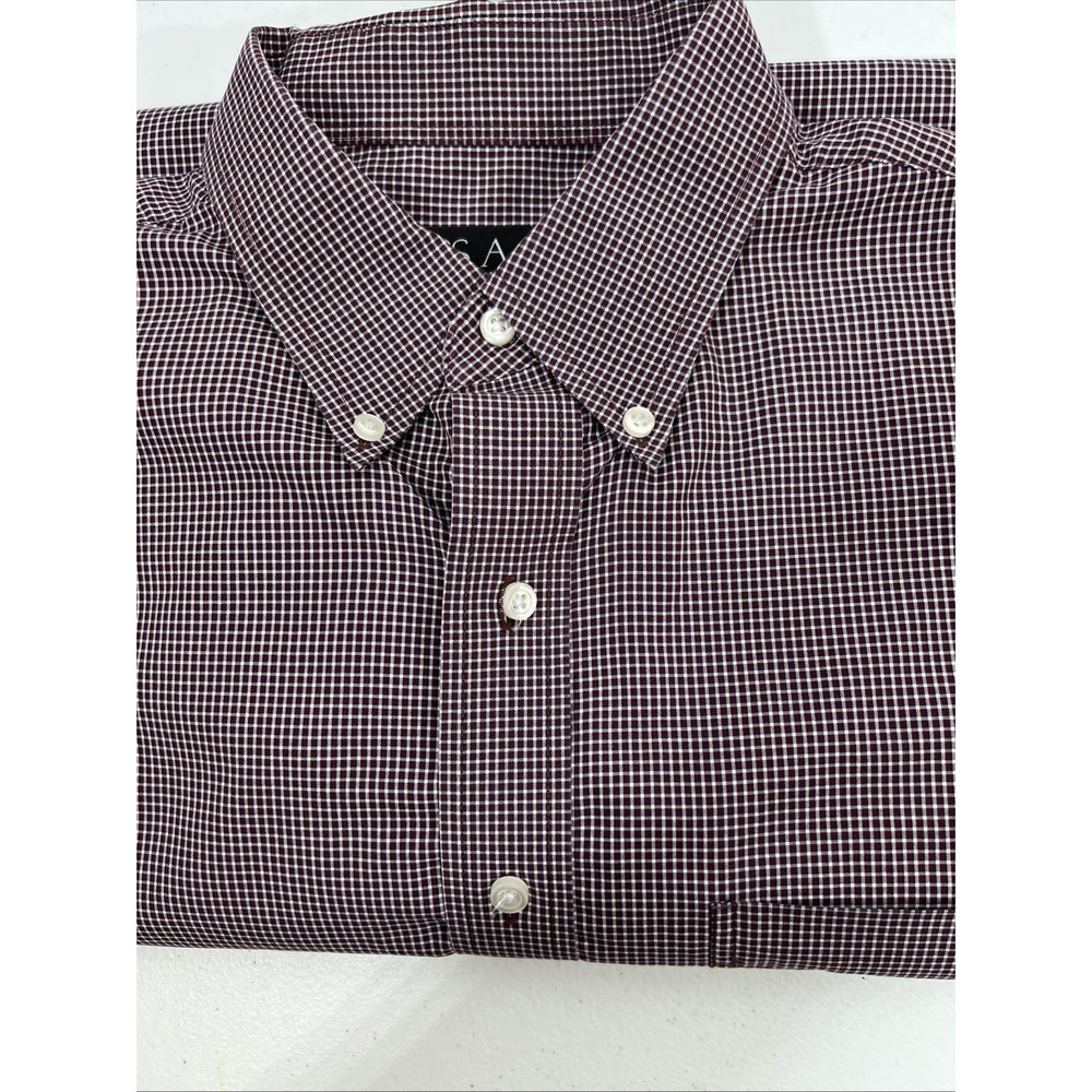 Jos A Bank Traveler Collection Maroon & White‎ Checked Business Shirt Size XL